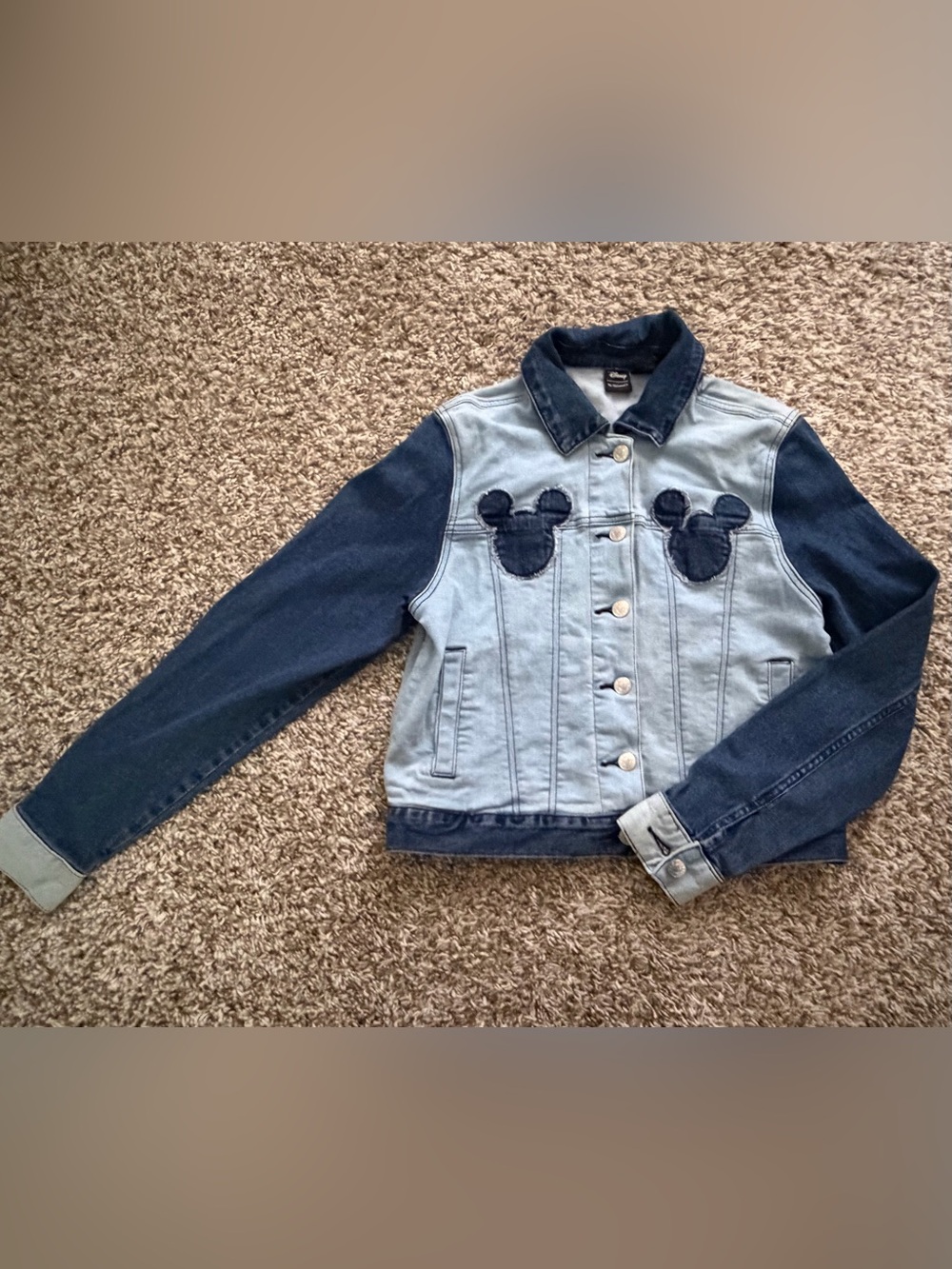 Denim Mickey Patch Jacket in Two-Tone Blue
